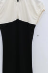 SWAYING/KNIT Puff Sleeve Contrast Color Silk Dress SW23SS2L21 Black/White